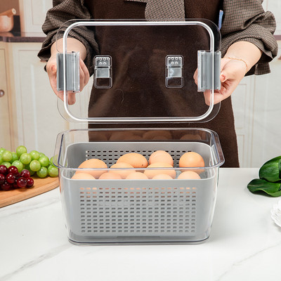 Kitchen Fresh-Keeping Box Plastic Vegetable And Fruit Drain Basket Refrigerator Sealed Fruit And Vegetable Storage Box