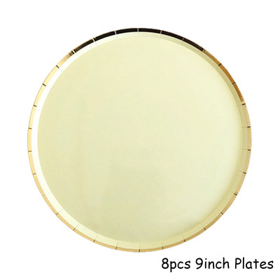 Set de veselă de unică folosință, galben auriu, farfurii de hârtie pentru petrecere, șervețele, paie pentru ceașcă, petrecere de naștere, decorațiuni de nuntă, accesorii pentru petreceri de Crăciun