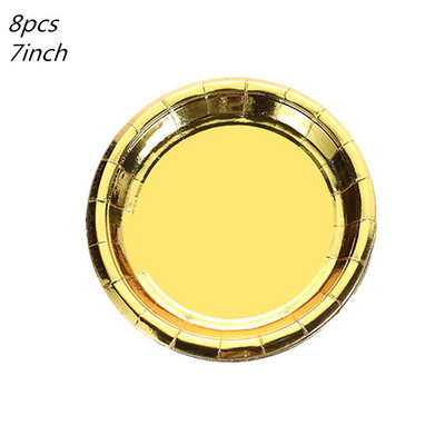 Χρυσά χάρτινα πιάτα μιας χρήσης Φλιτζάνια Ψάθινο χαρτοπετσέτες Σετ σερβίτσια για κέικ για ενήλικες παιδικά είδη πάρτι γενεθλίων Διακόσμηση με χρυσό θέμα