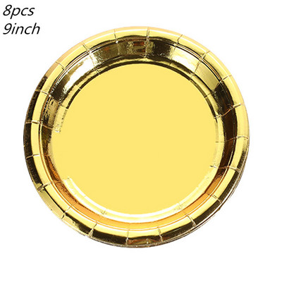 Χρυσά χάρτινα πιάτα μιας χρήσης Φλιτζάνια Ψάθινο χαρτοπετσέτες Σετ σερβίτσια για κέικ για ενήλικες παιδικά είδη πάρτι γενεθλίων Διακόσμηση με χρυσό θέμα