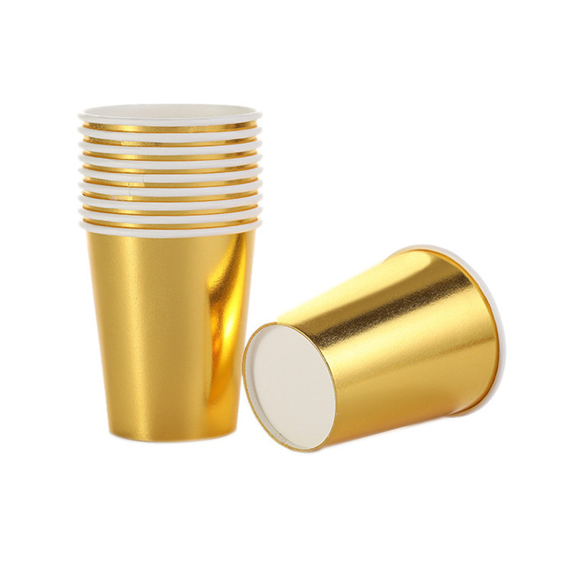 Χρυσά χάρτινα πιάτα μιας χρήσης Φλιτζάνια Ψάθινο χαρτοπετσέτες Σετ σερβίτσια για κέικ για ενήλικες παιδικά είδη πάρτι γενεθλίων Διακόσμηση με χρυσό θέμα