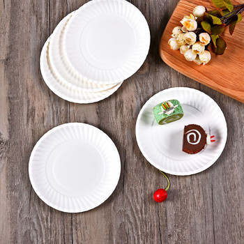 6 ιντσών χάρτινο πιάτο για κέικ μίας χρήσης Δίσκος λευκού χαρτιού πάρτι περιβαλλοντικής προστασίας στρογγυλό Δίσκος μπάρμπεκιου τούρτας γενεθλίων Κουζινικά σκεύη