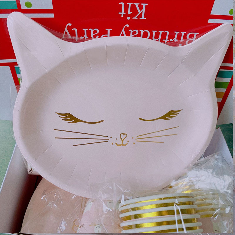 8 kom 9 inčni jednokratni tanjuri s ružičastom mačkom Djevojke favoriziraju rođendansku tortu Pink Kitty Cat torta desertni papirnati tanjur Rođendanske potrepštine za djevojčice