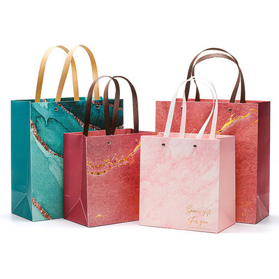 Gift Bag Packaging Handle Paper Storage Bag Marble Print Tote Bags For Wedding Candy Favor Bag Shop Clothing Storage Packing Bag