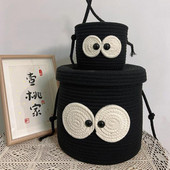 Coș de depozitare drăguț pentru gustări, bomboane, organizator de bijuterii cosmetice țesute din bumbac, cu mâner, ornamente rezistente la praf, coș pentru articole diverse