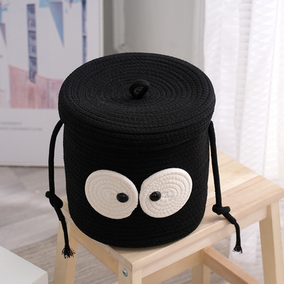 Coș de depozitare drăguț pentru gustări, bomboane, organizator de bijuterii cosmetice țesute din bumbac, cu mâner, ornamente rezistente la praf, coș pentru articole diverse