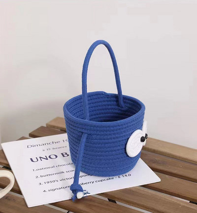 Coș de depozitare drăguț pentru gustări, bomboane, organizator de bijuterii cosmetice țesute din bumbac, cu mâner, ornamente rezistente la praf, coș pentru articole diverse