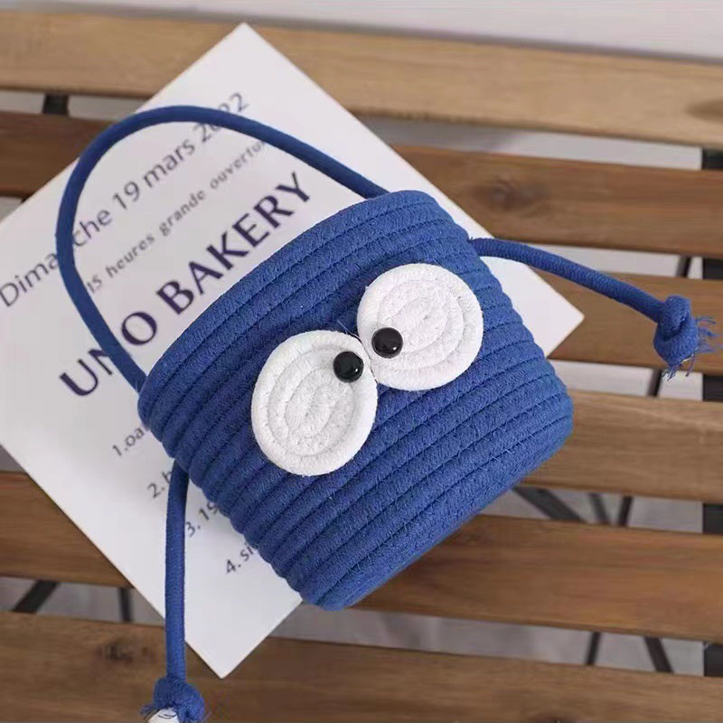 Coș de depozitare drăguț pentru gustări, bomboane, organizator de bijuterii cosmetice țesute din bumbac, cu mâner, ornamente rezistente la praf, coș pentru articole diverse