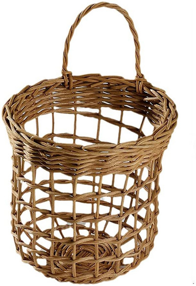 Boho Rattan Επιτοίχιο καλάθι με κρεμμύδι, μικρό υφαντό δοχείο αποθήκευσης σκόρδου Καλάθι αποθήκευσης πατάτας αυγών για κουζίνα