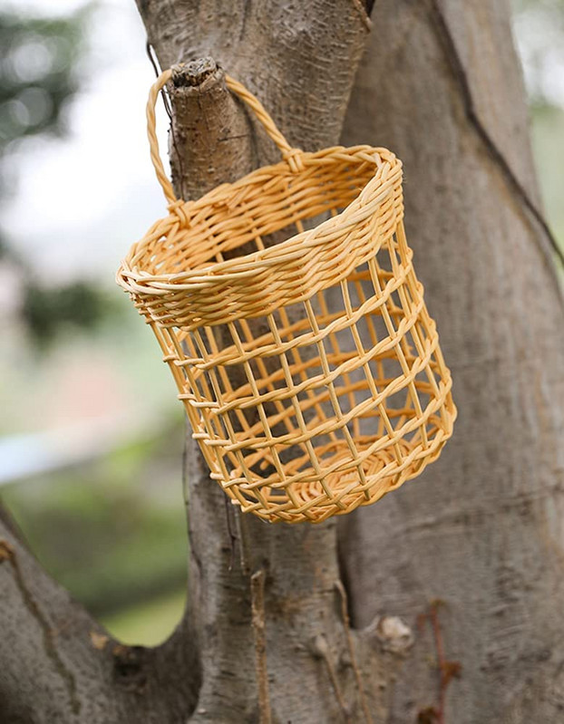 Boho Rattan Επιτοίχιο καλάθι με κρεμμύδι, μικρό υφαντό δοχείο αποθήκευσης σκόρδου Καλάθι αποθήκευσης πατάτας αυγών για κουζίνα