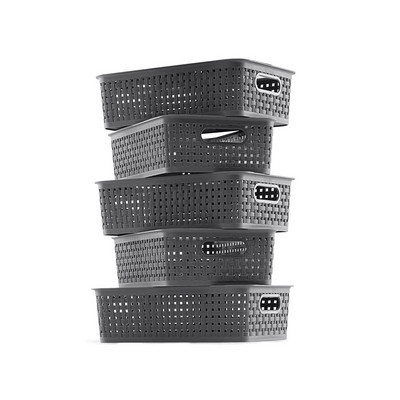 Plastična košara za pohranu, organizacija smočnice i spremnici za dom, 13,4 inča X 9,4 inča X 3,7 inča, pakiranje od 5 komada, siva