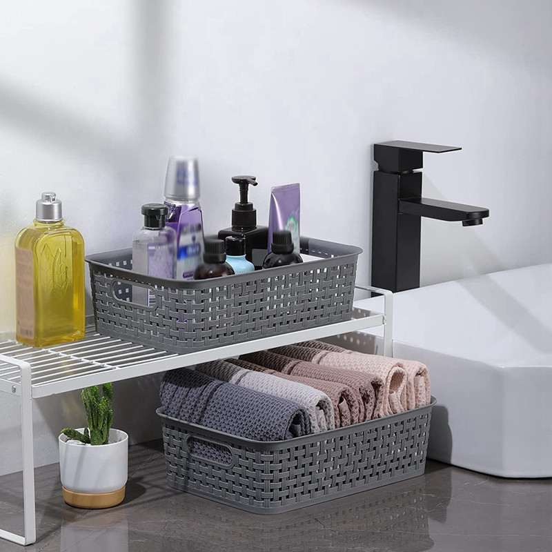 Plastična košara za pohranu, organizacija smočnice i spremnici za dom, 13,4 inča X 9,4 inča X 3,7 inča, pakiranje od 5 komada, siva