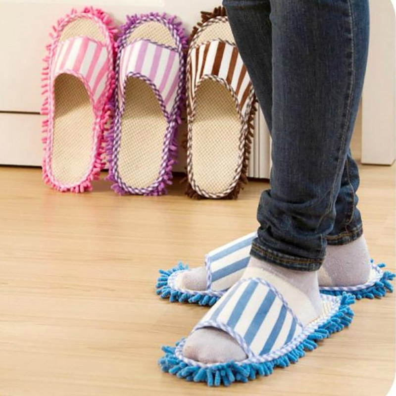 1 par papuča za brisanje prašine koje se mogu prati Koraljne baršunaste prugaste papuče koje se mogu prati u perilici od mikrovlakana Papuče za brisanje od šenilskog lana #45