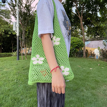 Φορητή τσάντα με δίχτυ αγορών λουλουδιών Αποθήκευση φρούτων λαχανικών Φιλική προς το περιβάλλον Τσάντα χειρός Επαναχρησιμοποιήσιμη πτυσσόμενη γυναικεία τσάντα παντοπωλείου