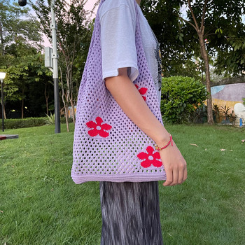 Φορητή τσάντα με δίχτυ αγορών λουλουδιών Αποθήκευση φρούτων λαχανικών Φιλική προς το περιβάλλον Τσάντα χειρός Επαναχρησιμοποιήσιμη πτυσσόμενη γυναικεία τσάντα παντοπωλείου