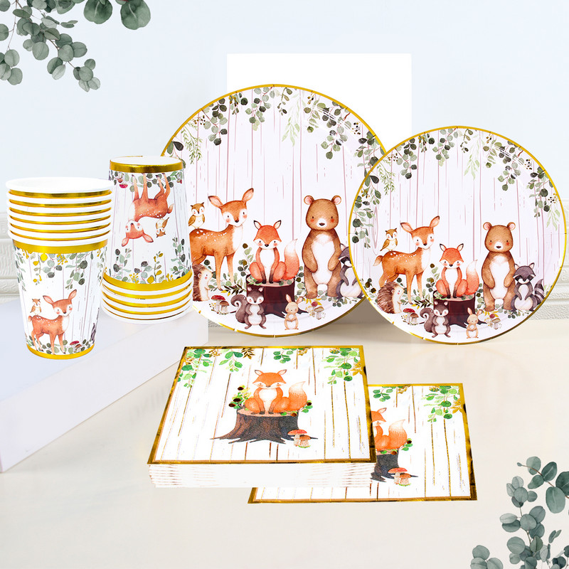 Animale din pădure, petrecere cu tematică, junglă, safari, pădure, decorare pentru petrecerea de zi de naștere, pentru copii, sălbatic, pentru baby shower, articole de masă