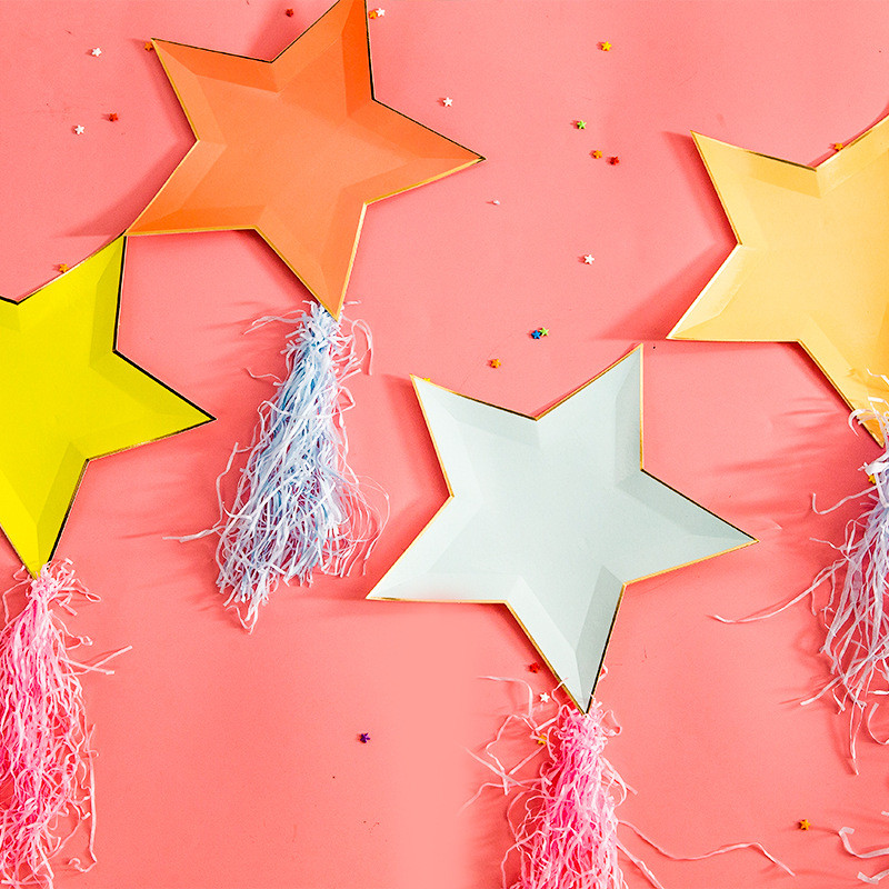 8 komada mješovitih boja zlatne folije Star Papirnati tanjuri Dekoracija za zabavu Jednokratni papirnati tanjur za posuđe za večeru Kolači Potrepštine za zabavu
