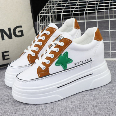 Adidași moderni de damă cu talpă înaltă de 8 cm șireturi și inscripție