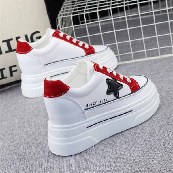 Adidași moderni de damă cu talpă înaltă de 8 cm șireturi și inscripție