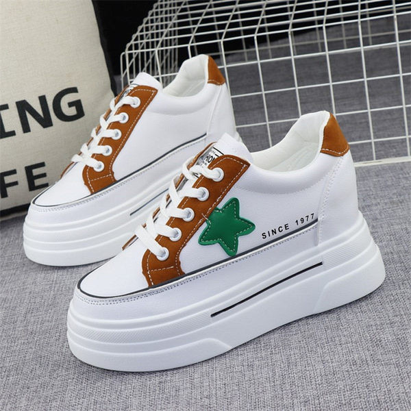 Adidași moderni de damă cu talpă înaltă de 8 cm șireturi și inscripție