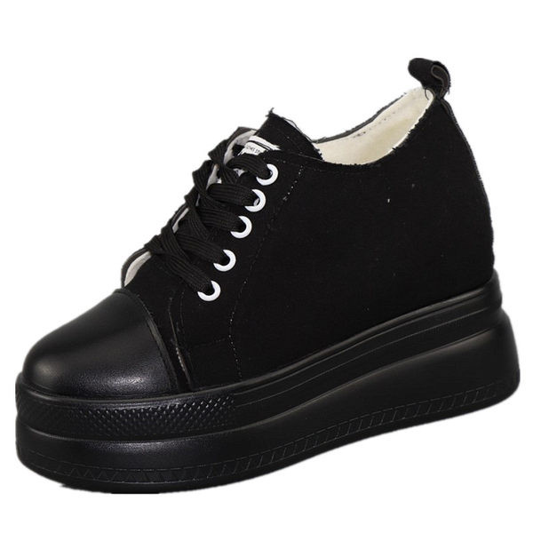 Γυναικεία υφασμάτινα αθλητικά παπούτσια με κορδόνια και ψηλή σόλα 8εκ