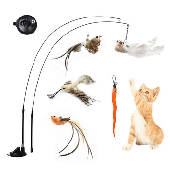Funny Simulation Bird Interactive Cat Toy with Super Suction Cup Feather Bird for Kitten Play Chase Exercise Γάτα Προμήθειες