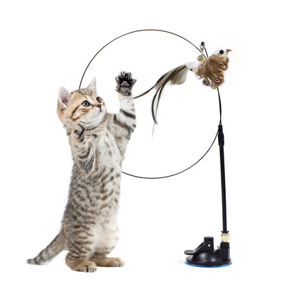 Забавна симулационна птица Интерактивна играчка за котка със супер вендуза Птица с пера за коте Игра Преследване Упражнение Играчка за котка Консумативи