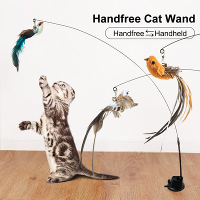 Handfree Bird/Feather Cat Wand with Bell Мощна вендуза Интерактивни играчки за котки Упражнение за лов на коте Продукти за домашни любимци