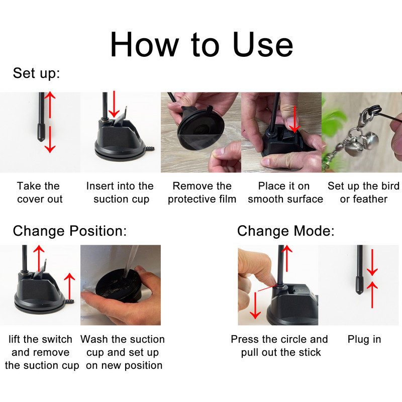 Handfree Ραβδί γάτας για πουλί/φτερό με πανίσχυρη βεντούζα διαδραστικά παιχνίδια για γάτες Προϊόντα για άσκηση κυνηγιού γατών για κατοικίδια