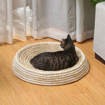 Χειροποίητο ξύσιμο κρεβατιού γάτας Στρώμα ύπνου για κατοικίδια Κρεβάτι με άχυρο γατούλα Γάτες Σπίτι με στρογγυλό γατόπανο για παιχνίδι με νύχια για κατοικίδια