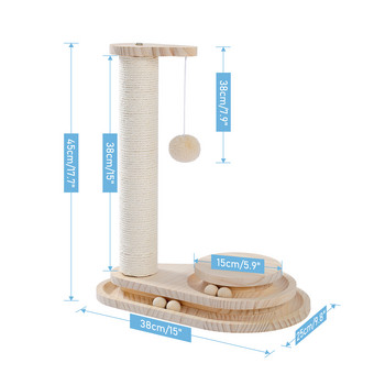 Интерактивна дървена играчка за котка Двуслойна въртяща се интелигентна топка за котешка драскалка с висяща топка Интерактивни играчки за домашни любимци