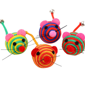 Pet Cat Toys Lovely Stripe Nylon Rope Round Ball Mouse Toy with Bell Pet Cat Chew Toy Cat Toys Interactive Pet Products