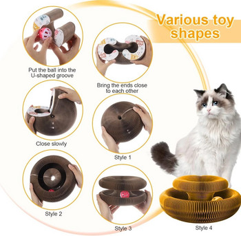 Magic Organ Scratch Board Toys Cat with Ball Bell Cat Scratcher Στρογγυλά κυματοειδή παιχνίδια για γάτες που αλέθουν νύχια αναρρίχηση