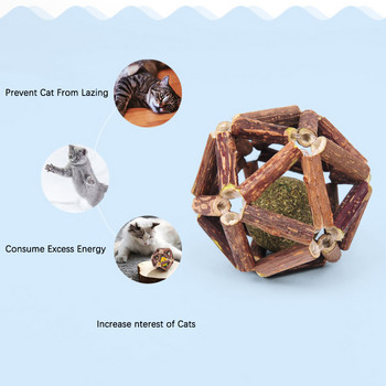 Catnip Ball Cat Toys Интерактивна играчка за коте Matatabi Polygonum Cleaning Cats Teeth Healthy Catnip Wooden Balls Pet Pet Apps
