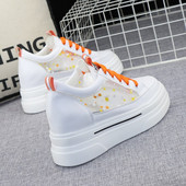 Adidasi moderni de dama confectionati din material respirabil cu sireturi si talpa inalta de 8cm