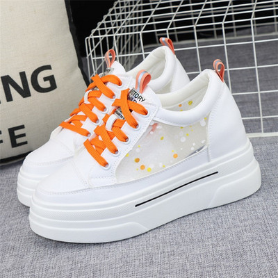 Adidasi moderni de dama confectionati din material respirabil cu sireturi si talpa inalta de 8cm