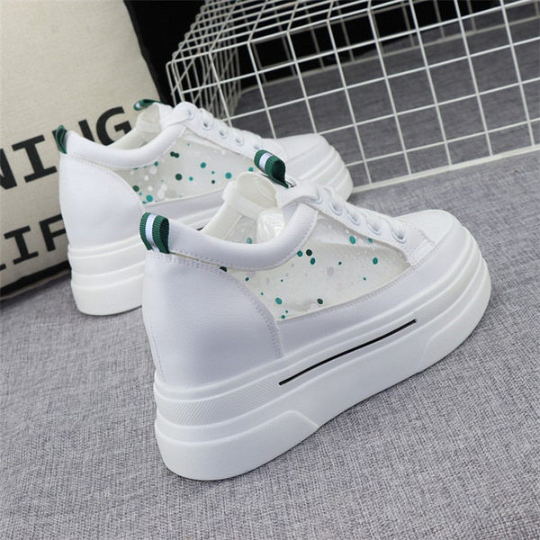 Adidasi moderni de dama confectionati din material respirabil cu sireturi si talpa inalta de 8cm