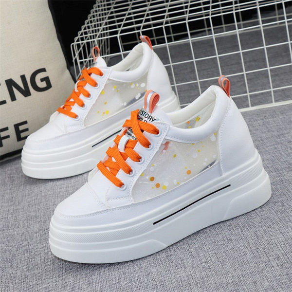 Adidasi moderni de dama confectionati din material respirabil cu sireturi si talpa inalta de 8cm