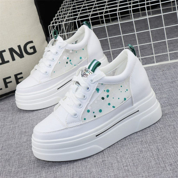 Adidasi moderni de dama confectionati din material respirabil cu sireturi si talpa inalta de 8cm