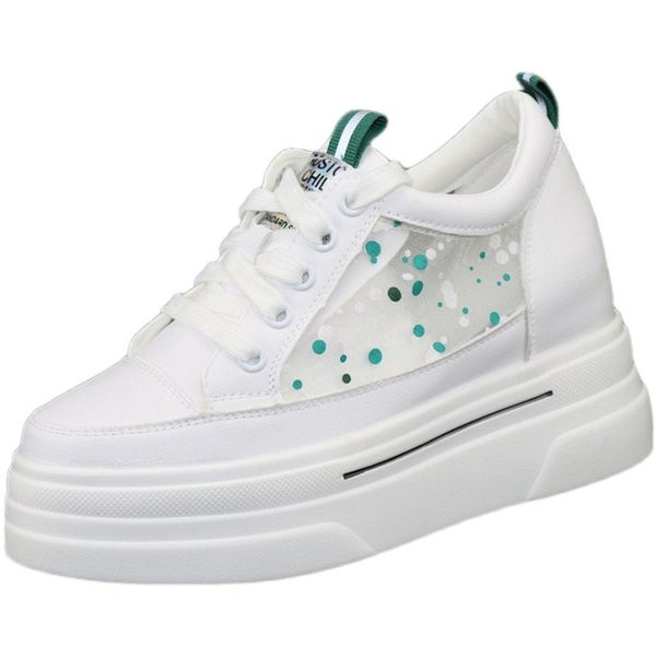 Adidasi moderni de dama confectionati din material respirabil cu sireturi si talpa inalta de 8cm