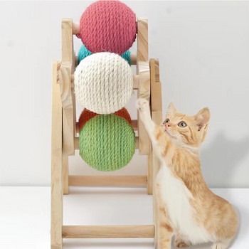 Cat Toy Sisal Five Color Ball Ξύλινη μπάλα γρατσουνίσματος γάτας Ξυστήρας γάτας Αφαιρούμενος ξύσιμος παιχνίδι γατάκι σιζάλ Σχοινί μπάλα λείανσης