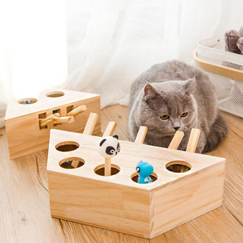 Cat Toy Chase Mouse Μασίφ ξύλινο διαδραστικό λαβύρινθο Pet hit Hamster με τρεις πέντε τρύπες Τρύπα ποντικιού Catch Bite Catnip Αστείο παιχνίδι