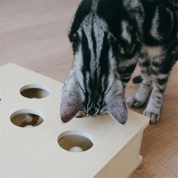Cat Toy Chase Mouse Μασίφ ξύλινο διαδραστικό λαβύρινθο Pet hit Hamster με τρεις πέντε τρύπες Τρύπα ποντικιού Catch Bite Catnip Αστείο παιχνίδι