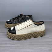 Γυναικεία υφασμάτινα μοντέρνα παπούτσια με ψηλή σόλα με κορδόνια