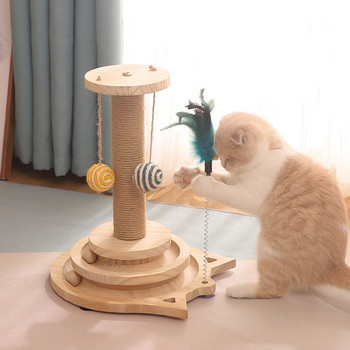 Παιχνίδι κατοικίδιων ζώων Διαδραστικό παιχνίδι γάτας Ξύσιμο Στήλη δύο/τριών στρώσεων πικάπ μπάλες Ξύλινο αστείο χρηματοκιβώτιο για γατάκι που παίζει κουτάβι