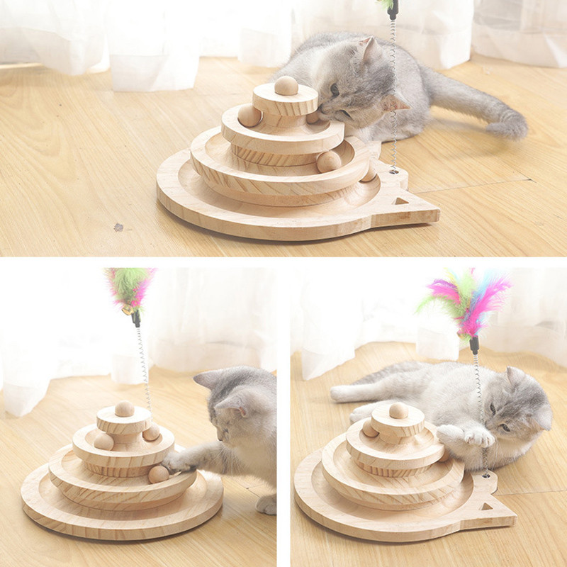 Παιχνίδι κατοικίδιων ζώων Διαδραστικό παιχνίδι γάτας Ξύσιμο Στήλη δύο/τριών στρώσεων πικάπ μπάλες Ξύλινο αστείο χρηματοκιβώτιο για γατάκι που παίζει κουτάβι