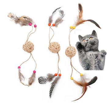 Интерактивна играчка с котешки пера Feather Teaser Ратанова топка с перо Pet Bell Cat Tosses Toy Playing Pet Product for Kitten
