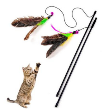 Funny Kitten Cat Teaser Διαδραστικό Rod toy with Bell and Feather Toys for Cats Teaser Διαδραστικό Toy Rod Pet Cats Toys Stick