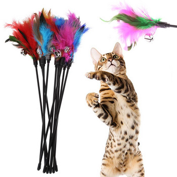 5 τμχ Funny Kitten Cat Teaser Διαδραστικό παιχνίδι ράβδος με παιχνίδια με κουδούνια και πούπουλα για γάτες κατοικίδιων Σιδηρόδρομος κυνηγός ραβδί παιχνίδι τυχαίο χρώμα