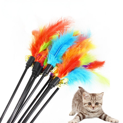 1/5 τμχ Funny Kitten Cat Teaser Διαδραστικό παιχνιδόξυλο με παιχνίδια με φτερά καμπάνας για γάτες κατοικίδιων Ραβδί συρμάτινο κυνηγό ραβδί παιχνίδι τυχαίο χρώμα